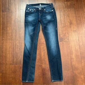 True Religion Women's Skinny Blue Jeans, Perfect for Wearing with Boots, Size 26